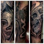 Woman and skull tattoo