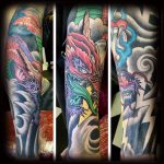 Red dragon and blue flame tattoo