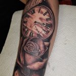 Clock and rose tattoo